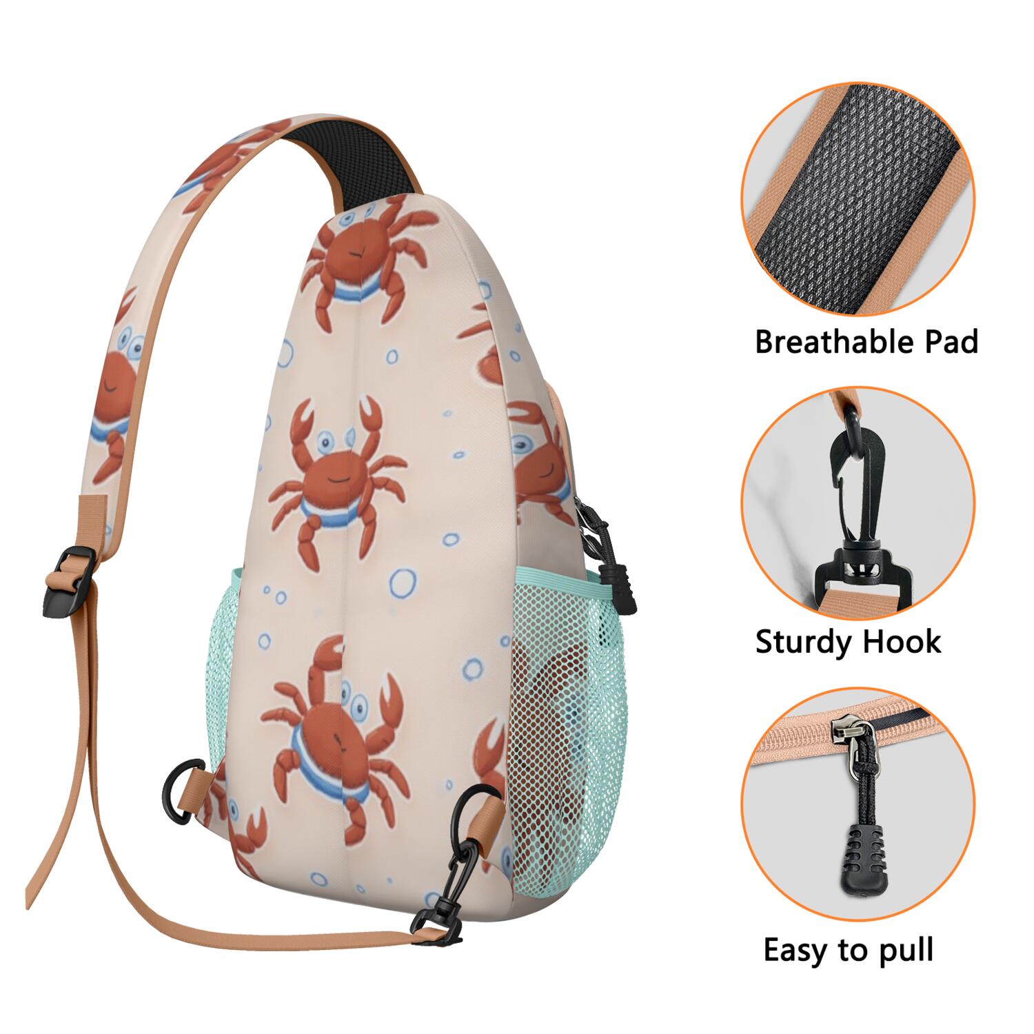 Marine Adorable Crab Sling Bag for Women Men Shoulder Backpack Chest Bag AntiTheft Sling Shoulder Bag