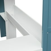 Euroco Wood Full Size Loft Bed with Storage Headboard, Bookcase. Desk and Clothes Hanger for Kids Teens Adults, White&Blue