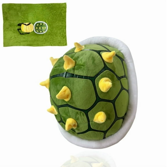Green Spiked Turtle Shell Backpack, Blanket, and Pillow 3-in-1 Role Playing Costume Accessories Props Soft Plush Cartoon Toy