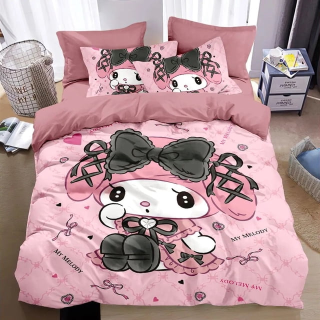 Sanrios Hello Kitty Melody Pochacco Bedding Set Four Piece Bedding Girl Heart Double Pillowcase Bed Linens Dorm Bedclothes RJ
