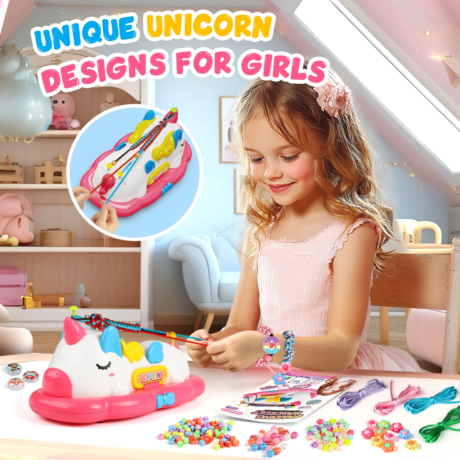 Carsky Unicorn Friendship Bracelet Kits for Girls 8-12, DIY Art Craft Bracelet String Making Set, Christmas Pink Unicorn Toys Gifts for Kids 6 7 8+