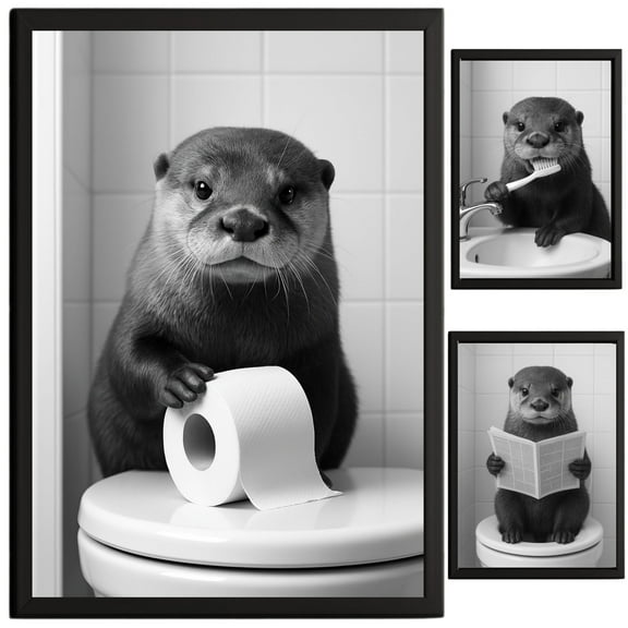 Otter Bathroom Decor, Wall Art, Farmhouse Photo Picture Set, 3pk, 8.5x11, TheNameStore