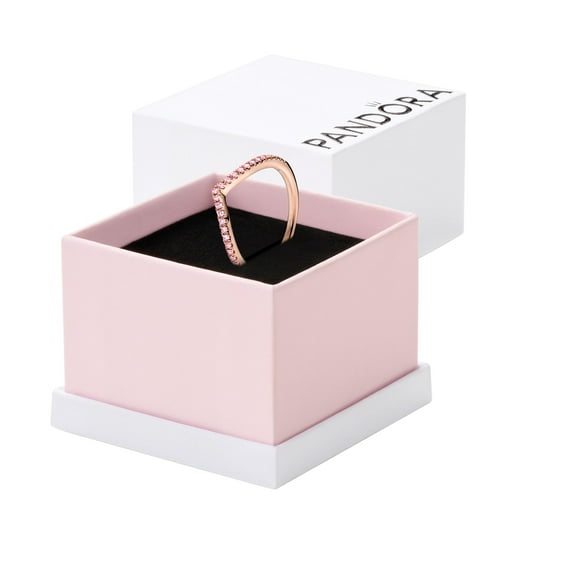 Pandora Sparkling Wishbone Ring - Stackable Rose Gold Ring for Women - 14k Rose Gold-Plated Shine with Pink Cubic Zirconia - Size 4.5, With Gift Box