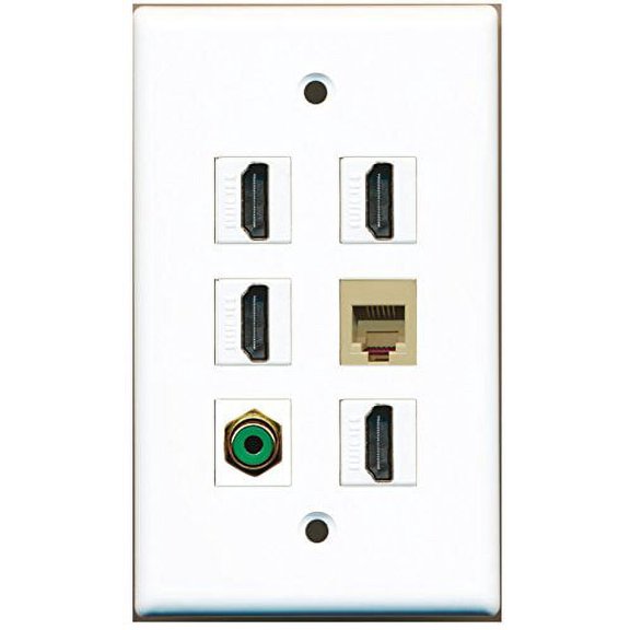 RiteAV - 4 HDMI 1 Port RCA Green 1 Port Phone RJ11 RJ12 Beige Wall Plate