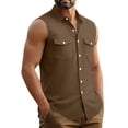 thumbnail image 5 of ZCFZJW Western Cowboy Shirts for Men Casual Sleeveless Tank Tops Lightweight Button Down Collared T-Shirts Trendy Regular Fit Solid Shirt with Double Chest Pockets Brown XXXXXL, 5 of 5
