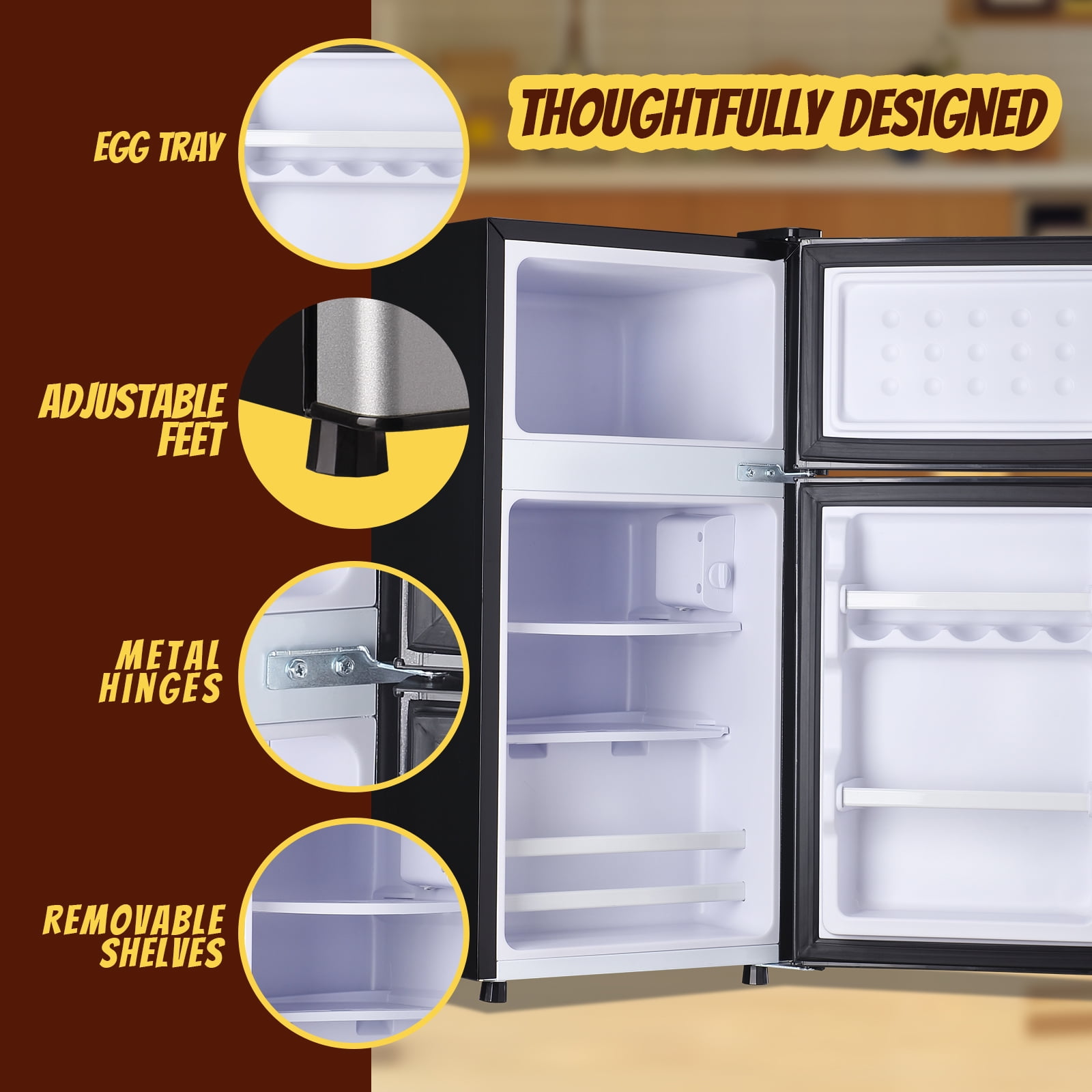Tacool Small Mini Fridge with Top Freezer Compact Refrigerator Dual Door with Adjustable Thermostat Silver for Home New
