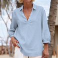 thumbnail image 5 of Womens 3/4 Sleeve Tops V Neck Cotton Linen Work Loose Fit Blouse Polo Shirts Business Casual Beach Trael Outfit 2026, 5 of 5