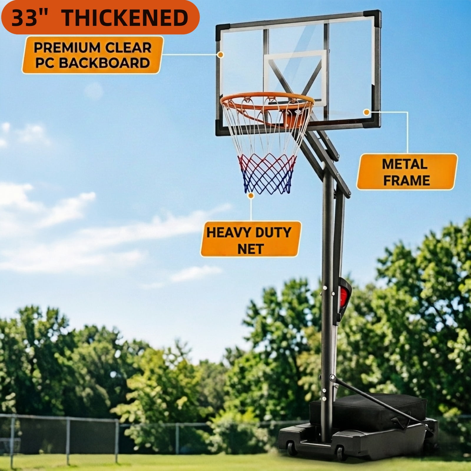 Bexfil Portable Basketball Hoop, 4.0-8.5FT Adjustable Basketball Goal System, 33 Inch Outdoor Basketball Hoop and Goals for Kids, Youth, and Adults in The Backyard, Driveway with PC Backboard