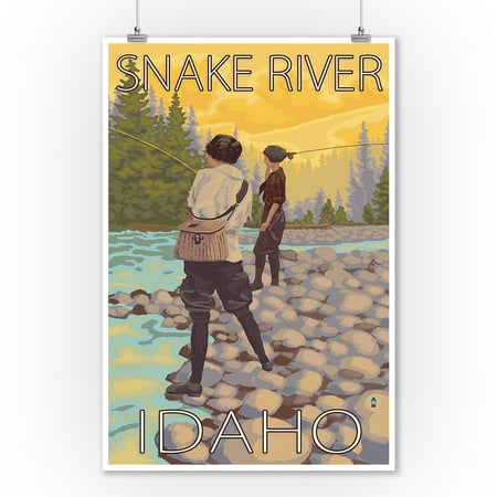 Snake River, Idaho - Women Fly Fishing - Lantern Press Artwork (9x12 Art Print, Wall Decor Travel