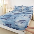 thumbnail image 4 of Feelyou Blue Shark Skeleton Ocean Queen Sheet Sets for Men Women Kids, Retro Sea Prehistoric Wildlife Bed Set, Blue, 4 Pieces, 4 of 5