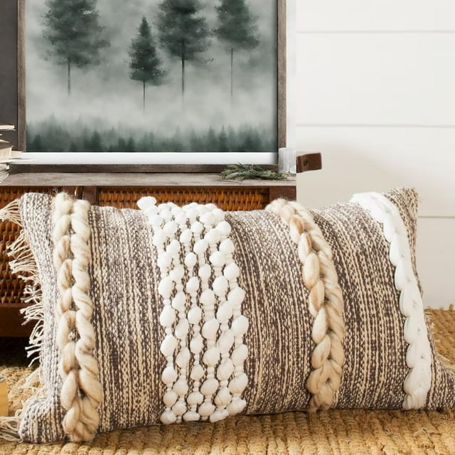 Funda de almohada COZYDEKO decorativa boho-chic, 30 x 50 cm, algodón y lana