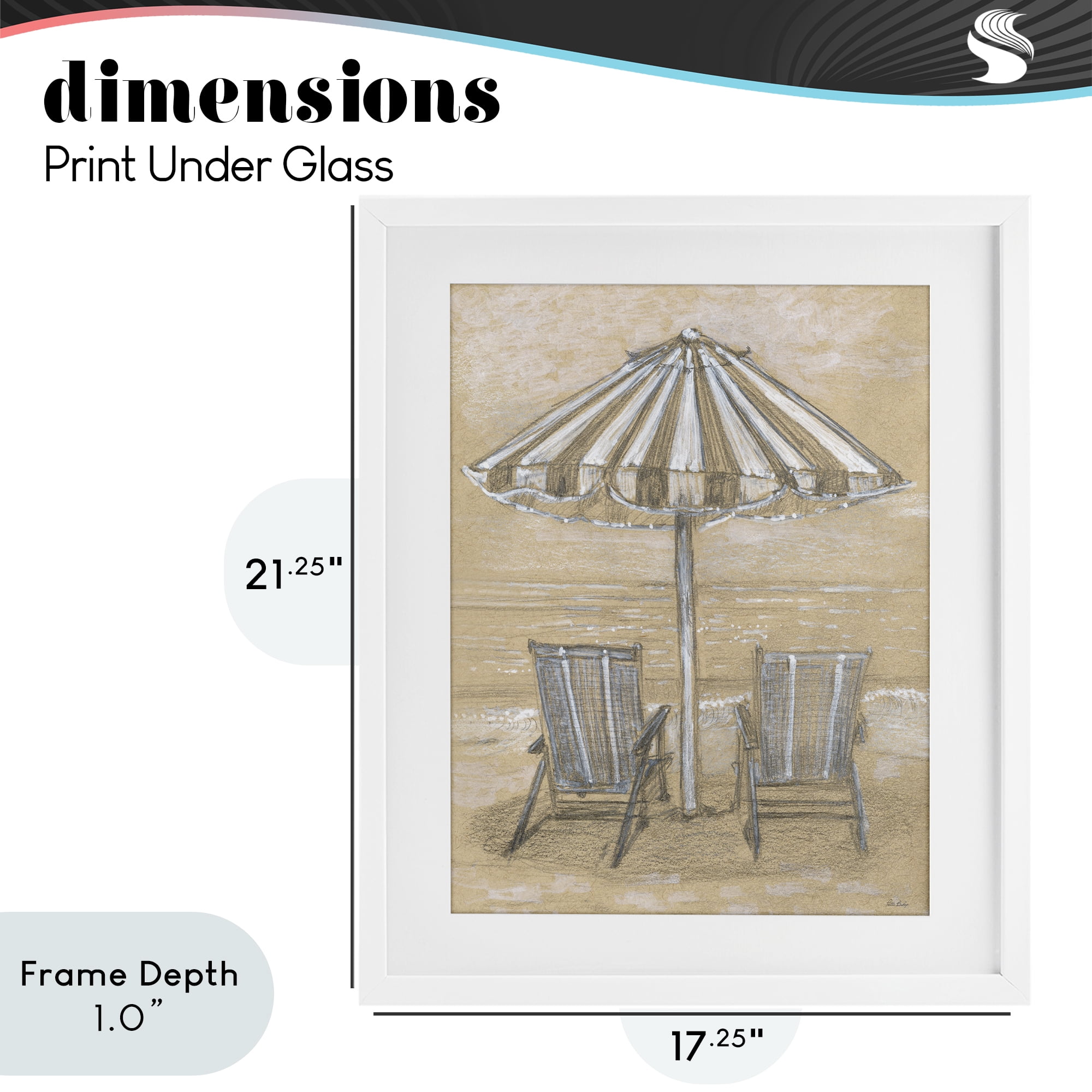 Stupell Industries Umbrella & Chairs Drawing White Framed Print Under Glass, design by Patti Bishop