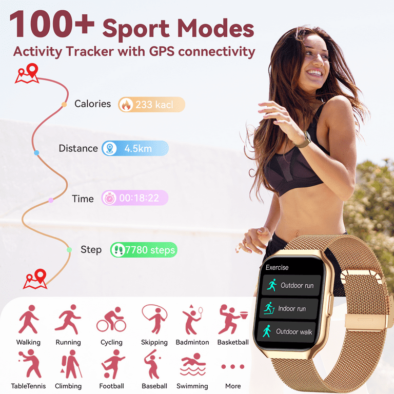 Tikland Smart Watch for Women 1.96” Gold Fitness Tracker with Bluetooth Calling, Tikland Smart Watch for Women 1.96 main image 4
