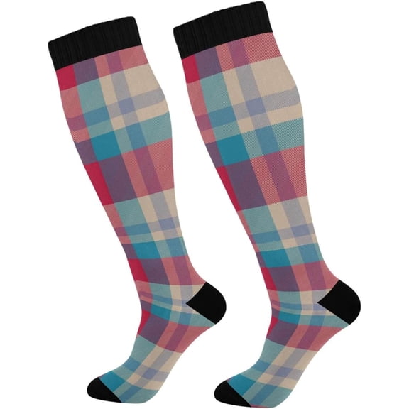 GZHJMY Buffalo Plaid Compression Socks, Women Men Long Stocking (20-30mmHg), Travel Knee High Stockings for Athletic Sports,Running,Cycling,Nursing