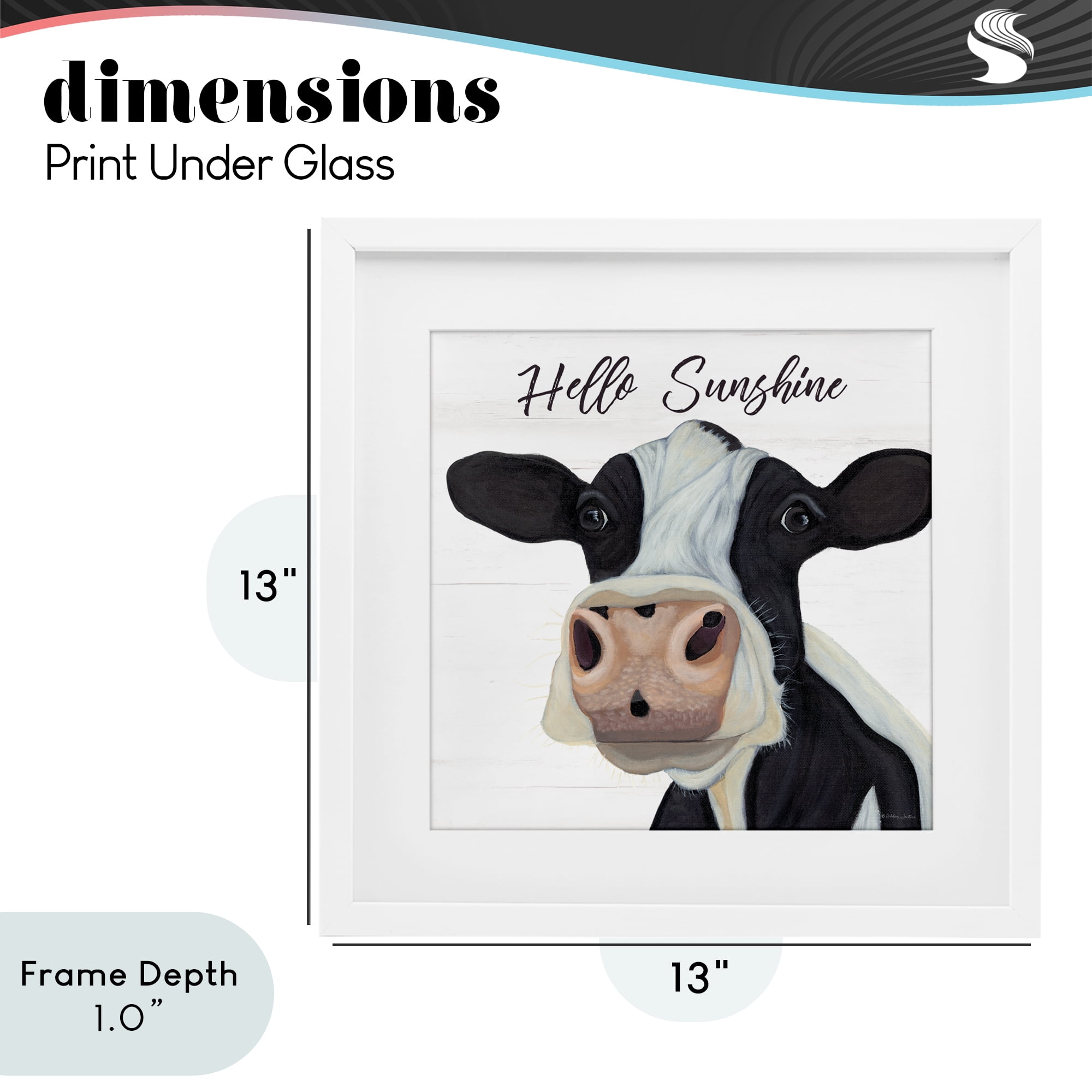 Stupell Industries Hello Sunshine Country Cow White Framed Print Under Glass, design by Ashley Justice