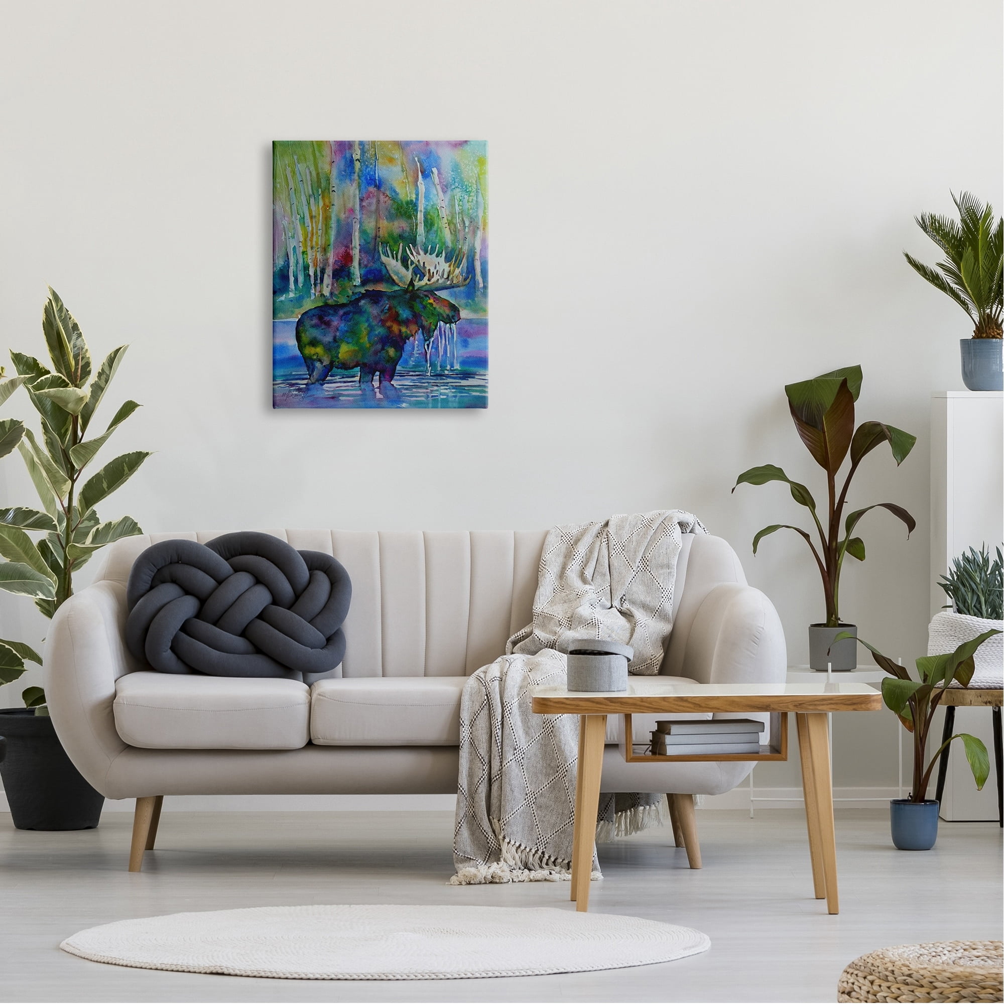 Stupell Industries Vibrant Moose Birch Trees Swimming Splashing Lake, 24 x 30, Design by MB Cunningham