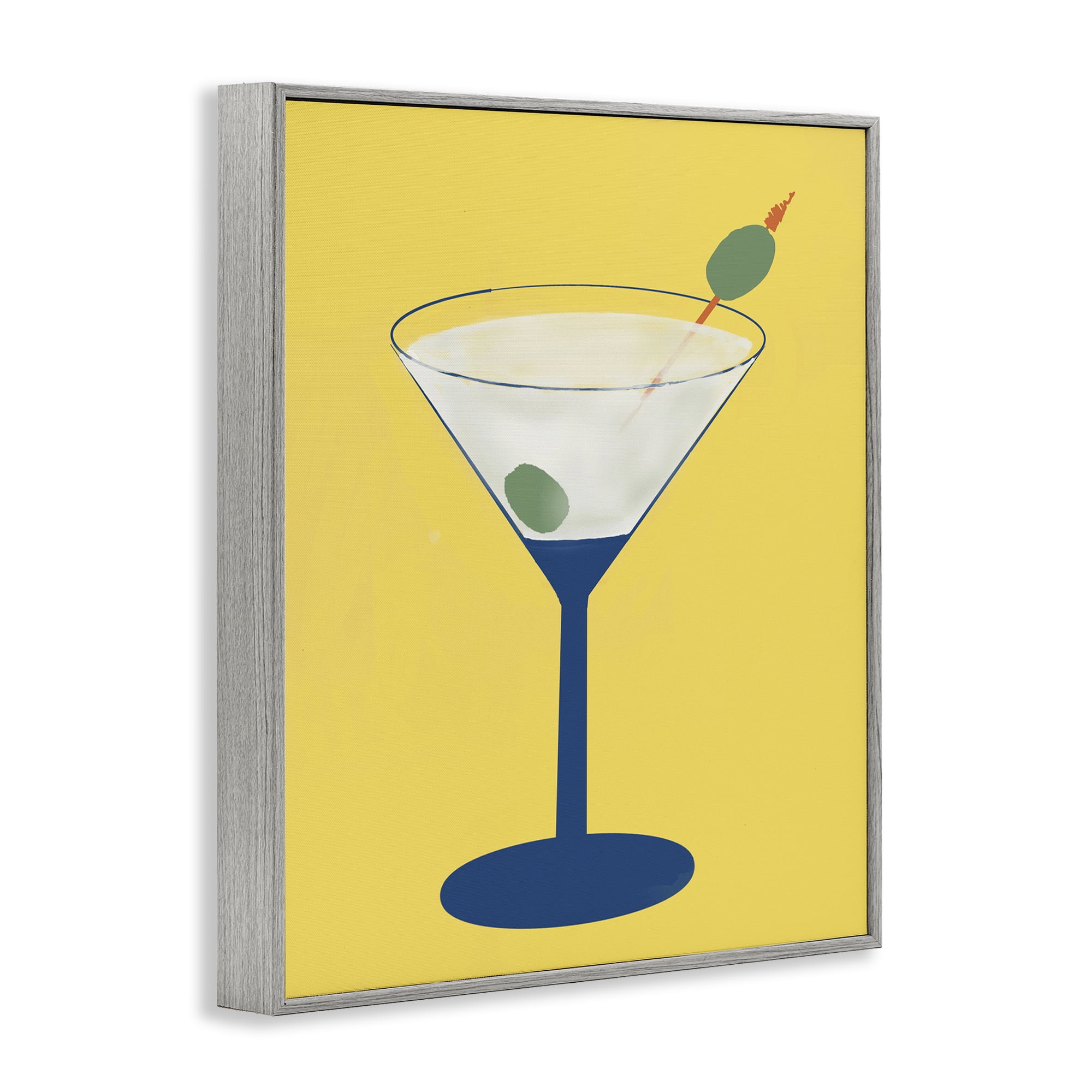 Stupell Industries Martini Glass over Yellow Gray Framed Giclee Art, design by Robin Maria