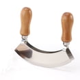 thumbnail image 2 of Cutting Board & Knife - Wooden Chopping Board & 2-Bladed Curved Herb Cutter - Round Wood Board & Double Blade Rocker Chopper, 2 of 5