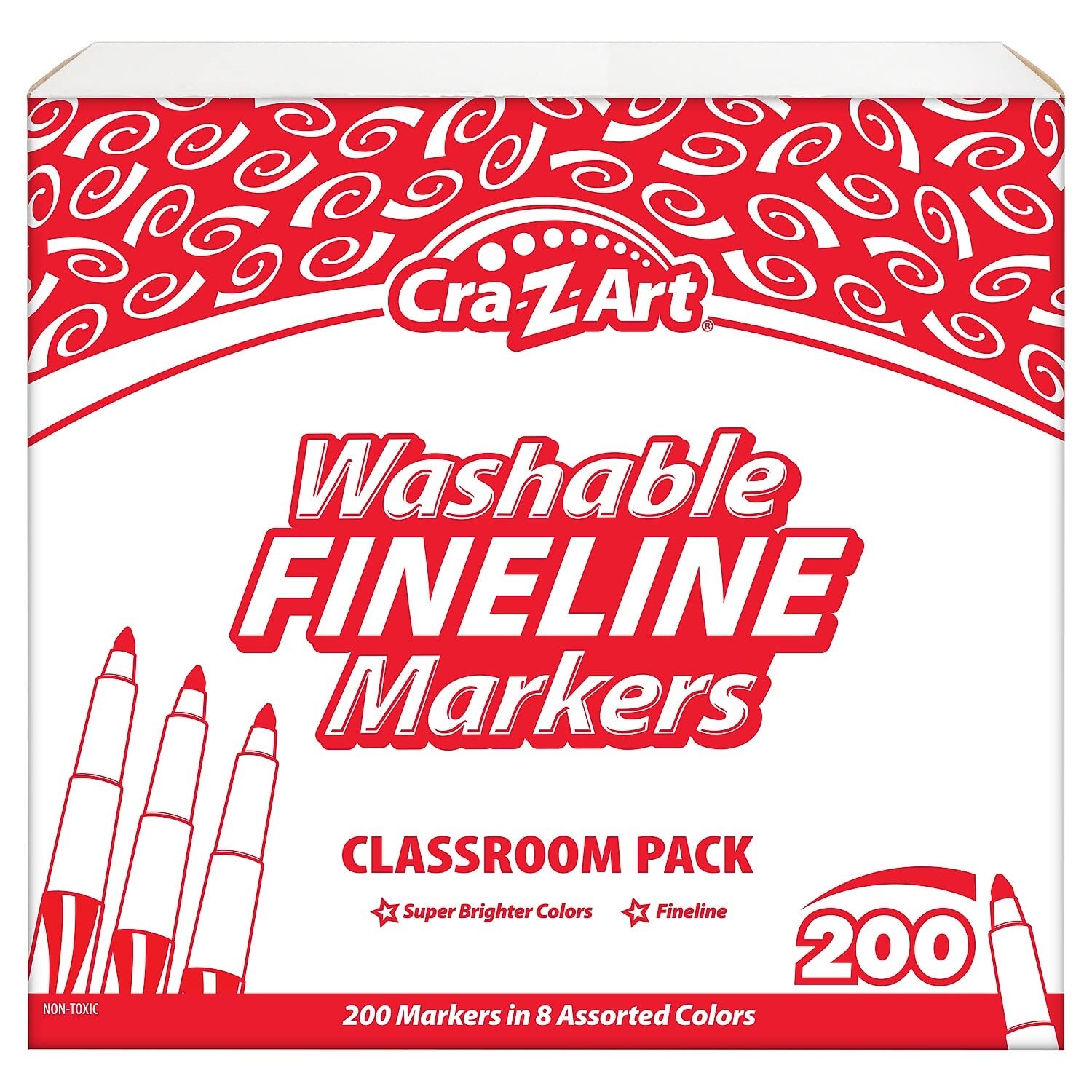 Cra-Z-Art Washable Fineline Markers, Fine Bullet Tip, 8 Assorted Colors, 200/set