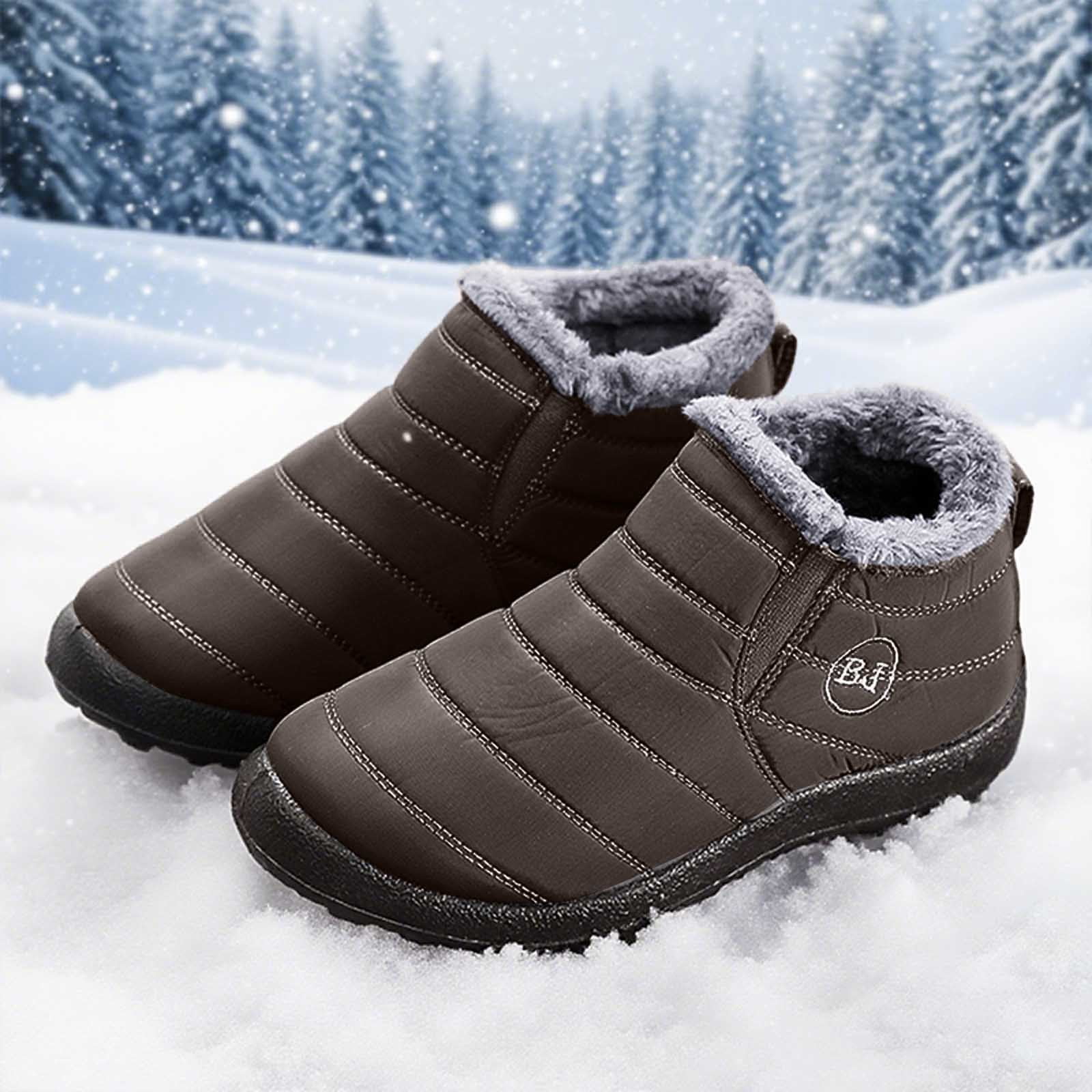 Gyexs Snow Boots for Men Size 13, Womens Winter Shoes Casual, Fold Over, Hook & Loop, Cold Weather & Shearling, Aluminum Toe, Winter Clothes, Coffee, Size 10.5