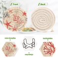 thumbnail image 4 of Yayeee 6 PCS Drink Coasters with Holder Set Woven Absorbent Round Tabletop Hot Pad, Light Red Starfish, 4 of 7