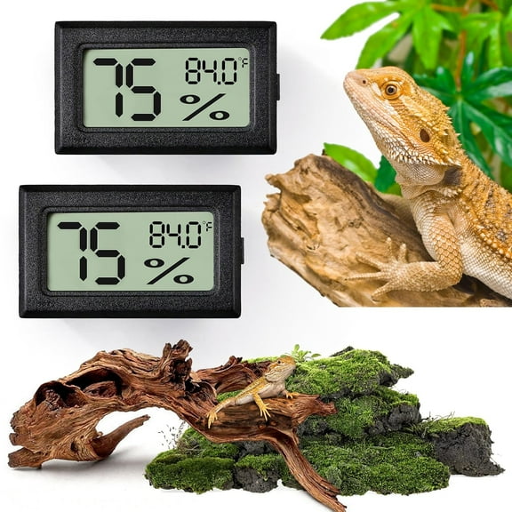 Reptile Thermometer and Humidity Gauge,2PCS Digital Hygrometer Adhesive Reptile Terrarium Hydrometer,Bearded Dragon Tank Accessories,Pet Humidity Meter Supplies for Leopard Crested Gecko,Snake,Lizard