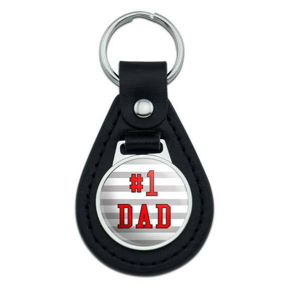 #1 Dad Number One Father Black Leather Keychain