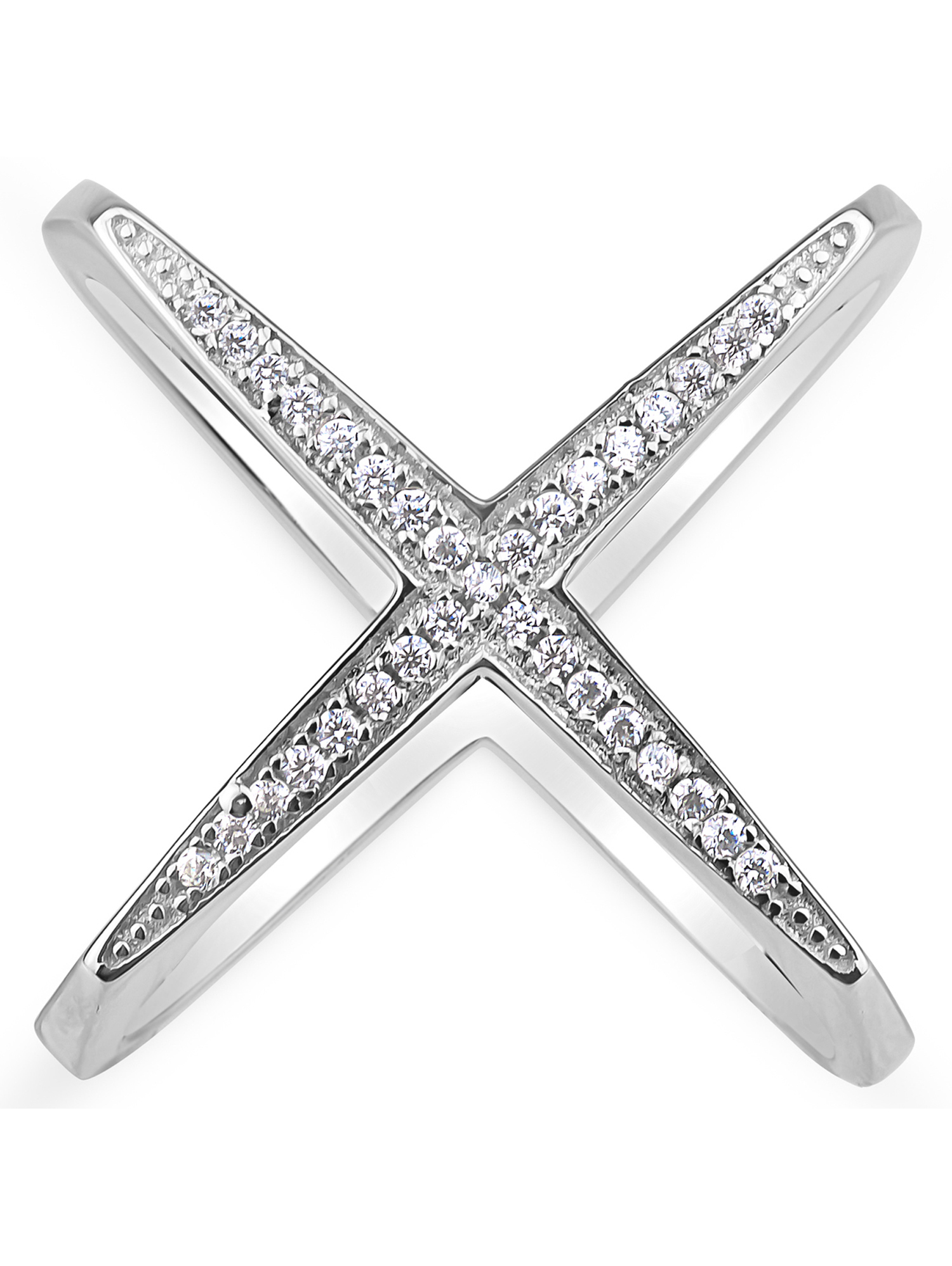 Forever New - White CZ Sterling Silver Rhodium-Plated Double-Shank X ...