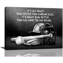 Baseball Sports Wall Art Black and White Motivational Poster Inspirational Baseball Canvas Prints Painting Retro Sports Wall Decor for Boys Men Framed Artwork for Boy''s Room Bedroom 16"x12"