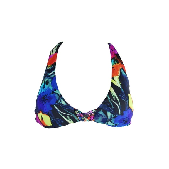 Bar Iii Blue Multi Painted Posies Floral-Print Bikini Top XS