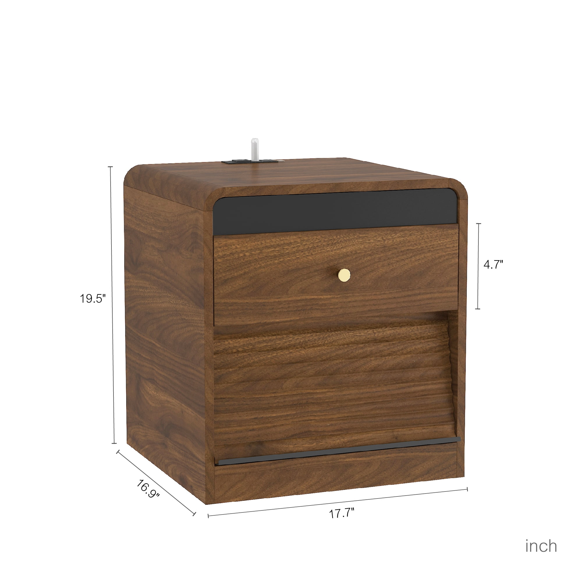 Aukfa Smart Nightstand with Charging Station, Side Table with Voice-Controlled 7-Color LED Light, Modern Bedside Table for Bedroom,Walnut