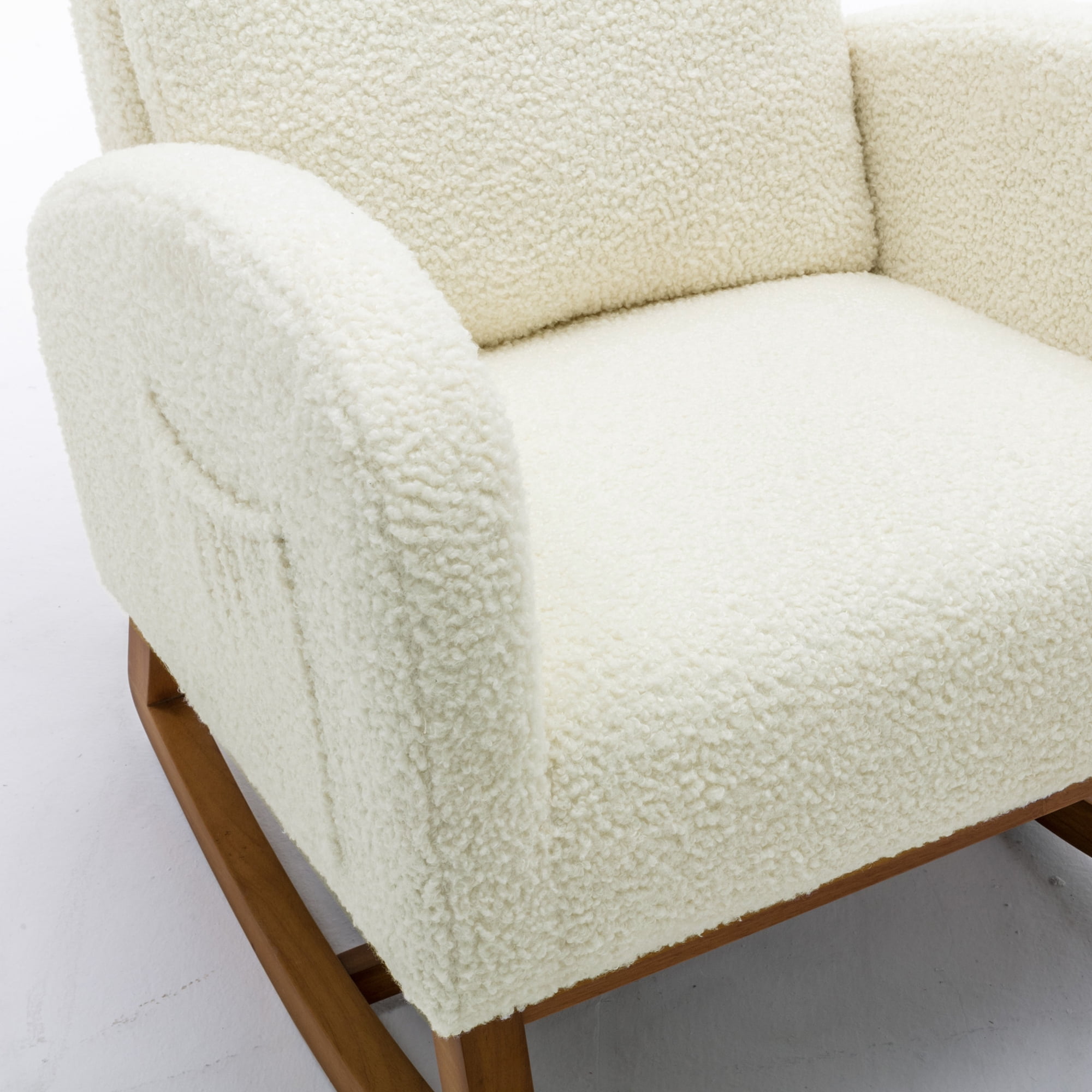 Muumblus Glider Rocking Chair for Nursery, High Back Accent Armchair for Living Room, White Teddy