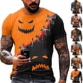 thumbnail image 6 of Men's Halloween Pumpkin Stitch Graphic T-Shirt Crew Neck Short Sleeve Casual Streetwear Top, 6 of 6
