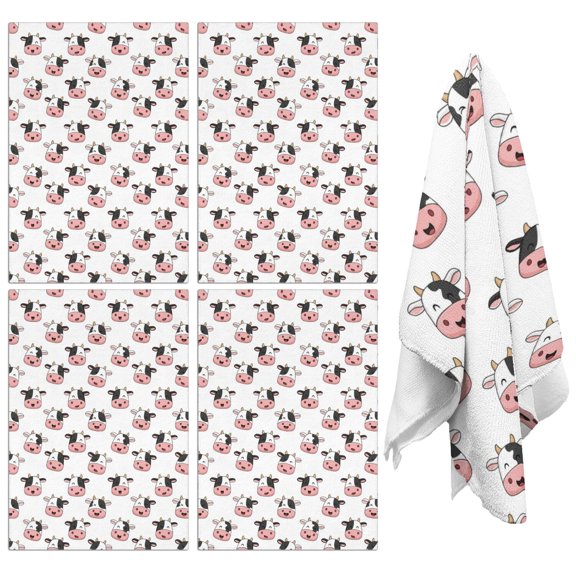 4 Pcs Cow and Face White Pattern Funny Kitchen Towels, Microfiber Dish Towels, Kitchen Tea Towels Set 18" X 26"