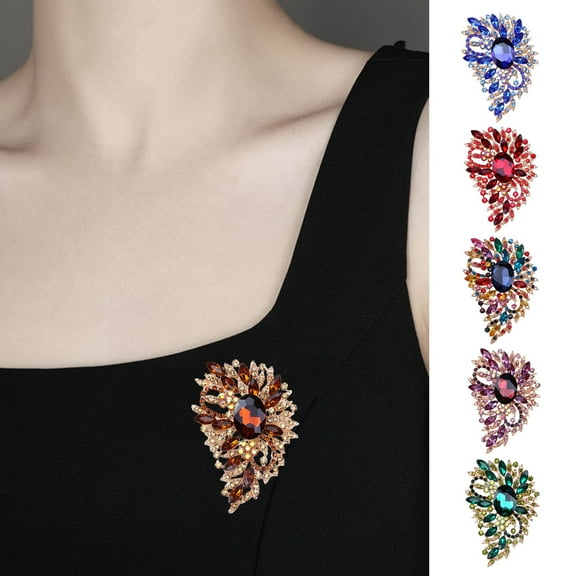 Hyasfey Elegant Irregular Shape Brooch Colorful Glass Shining Rhinestones Inlaid Suit Lapel Pin Temperament Scarf Buckle Badge Dress Coat Accessories