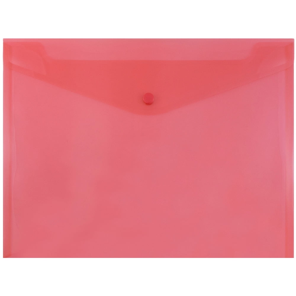 JAM Plastic Snap Envelopes, 9.8x13, 12/Pack, Red
