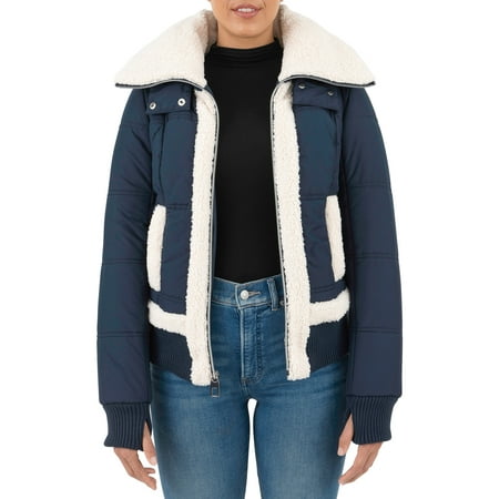 Cyn & Luca Women's Sustainable Bomber Jacket with Sherpa Trim