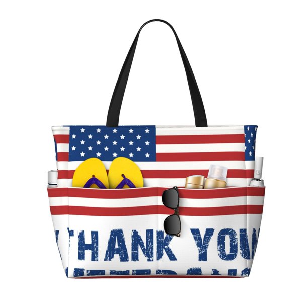Fotbe Thank You Veterans Bolsa de Viaje para Playa - Resistente al Agua, Bolsa Tote de Gran Capacidad y Ligera con 7 Bolsillos para Mujeres y Hombres