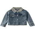 thumbnail image 1 of Toddler Baby Girls Denim Jackets Leopard Print Button Down Coats Outwear, 1 of 3