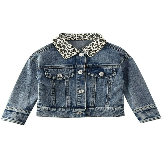 Toddler Baby Girls Denim Jackets Leopard Print Button Down Coats Outwear