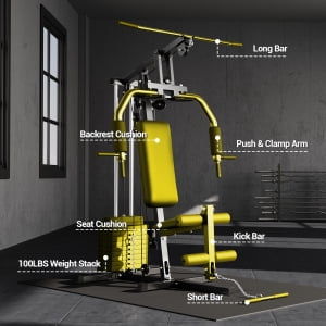 Home Gym, Multifunctional Weight Machine, Full Body Workout Station Exercise Equipment with 100LBS Weight Stack, All in One Home Gym with Pulley System for Strength Training