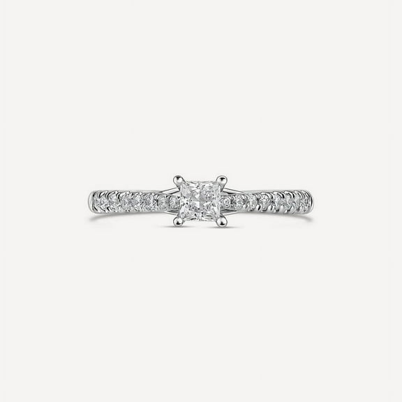 Silvago Jewel 14K White Gold Plated Ring - Excellent 1 Ct Princess Cut Diamond Ring - Diamond Engagement Wedding Ring for Women's - Solitaire with Accents Anniversary Delicate Rings for Women's