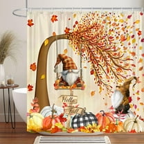 Fall Gnomes Shower Curtain, Autumn Maple Leaf Pumpkin Harvest Thanksgiving Fabric Shower Curtain, Fabric Rustic Farmhouse Fall Shower Curtain Set for Bathroom with 12PCS Hooks,70X70IN