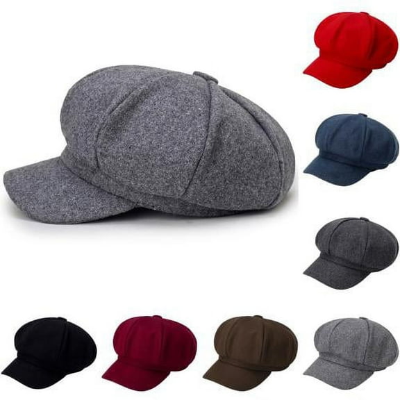 Cheers.US Wide Brim Sunscreen Beret Hat Skin-Touch Retro Octagonal Painter Woolen Hat Women Merino Wool Visor Beret Newsboy Cabbie Cap