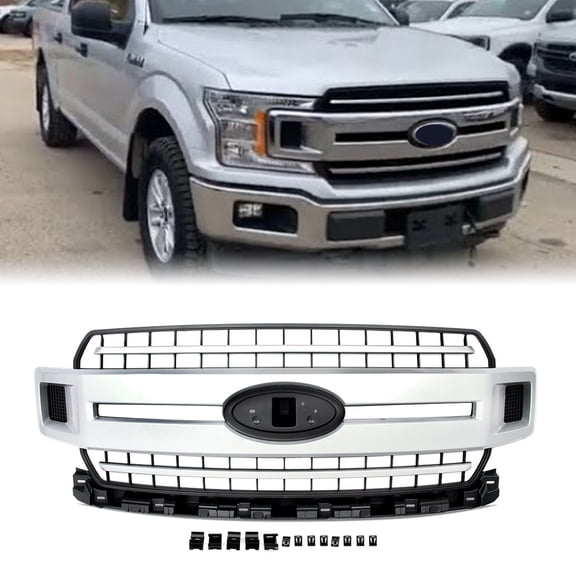 Ingot Silver Front Grille Grill Assembly For 2018-2020 Ford F-150 F150 XLT Style