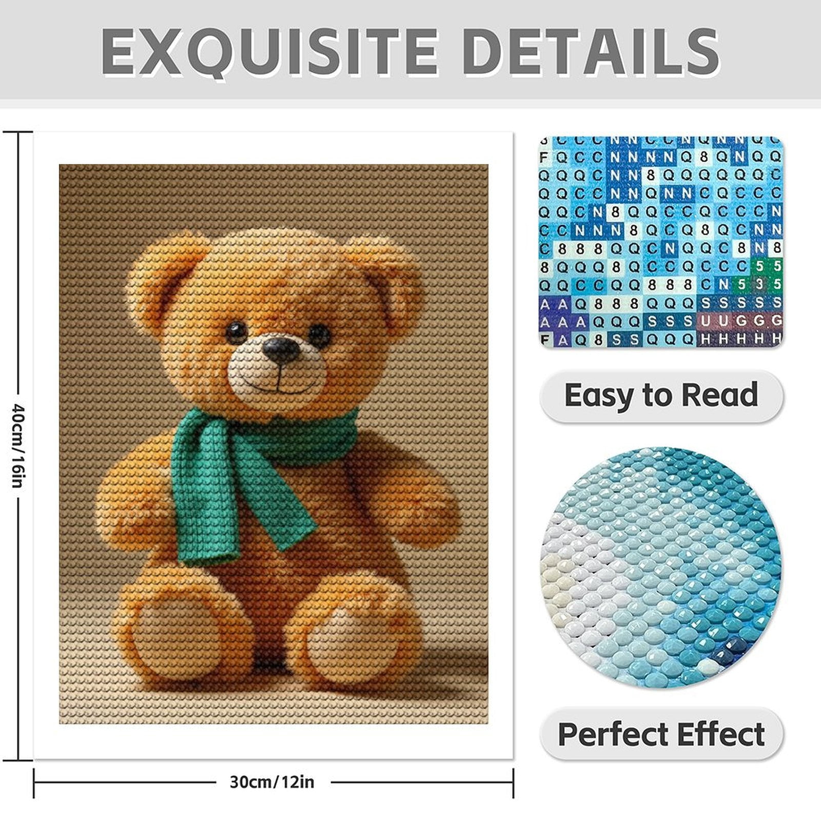 Diamond Art Kit for Adults, Cuddly Teddy Bear Green Scarf Diamond Painting for Adults Beginners, 5D DIY Diamond Art Painting Kits, Colorful Diamond Painting Craft for Home Decor 12x16
