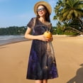 thumbnail image 4 of Balery Purple Flower Lazy Cat Vestidos sueltos de manga corta para mujer, vestidos de verano 2025, vestidos casuales de corte A con vuelo., 4 of 6