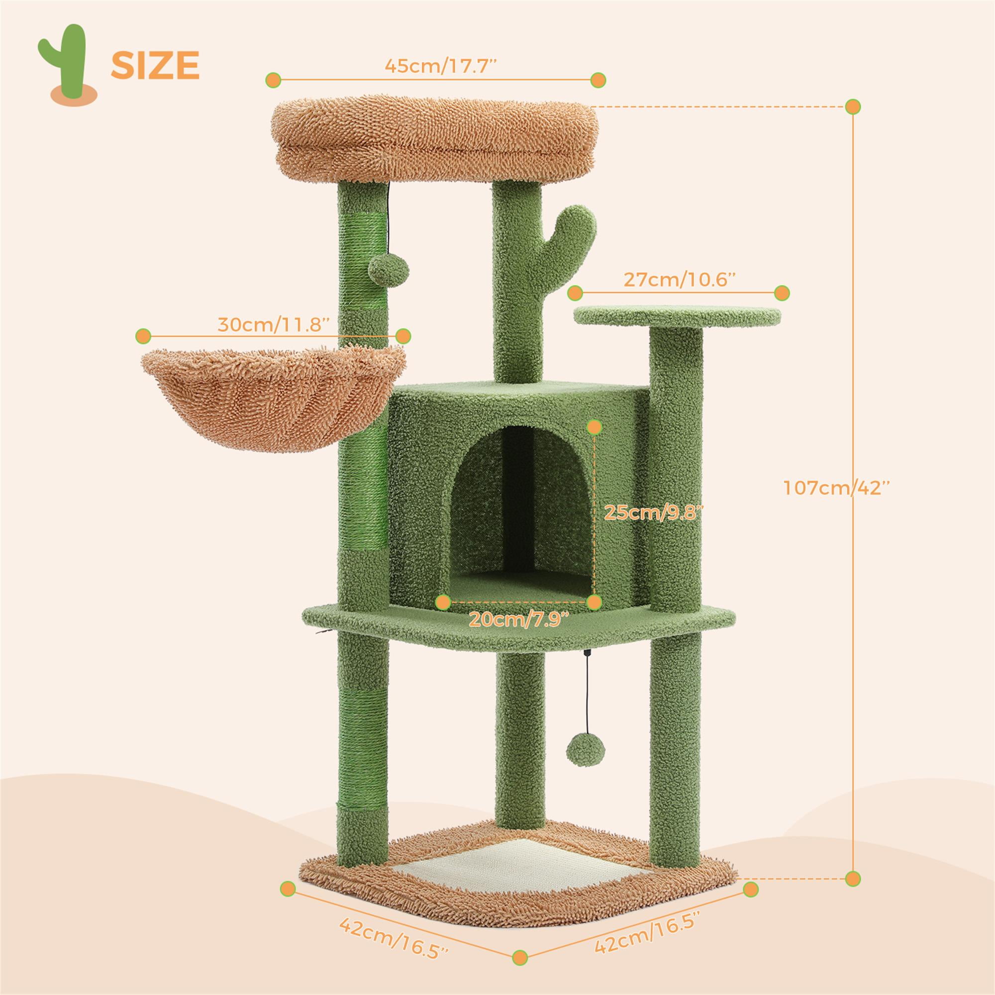 Kadyn 42" Cactus Cat Trees Towers for Indoor Cats with Scratching Mat and Posts, Cat Condo, Cat Tree House for Kitten, Green