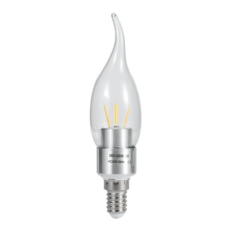 

E14 3W 85-265V COB LED Filament Candle Bulb Energy Light Lamp #5 Silver Flame Tail Warm White