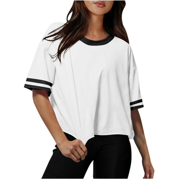 Camisetas Sobredimensionadas para Mujeres Gota Hombro Cuello Redondo Cultivo Top de Entrenamiento, Blusa de Verano Casual para Diario Y Fitness